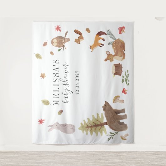 Baby Shower Landelijke Bosdieren Knuffeldieren Wandkleed (Voorkant)