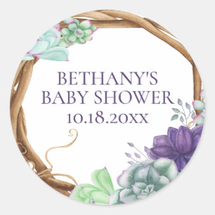 Baby Shower Landelijke Krans Waterverf Succulenten Ronde Sticker