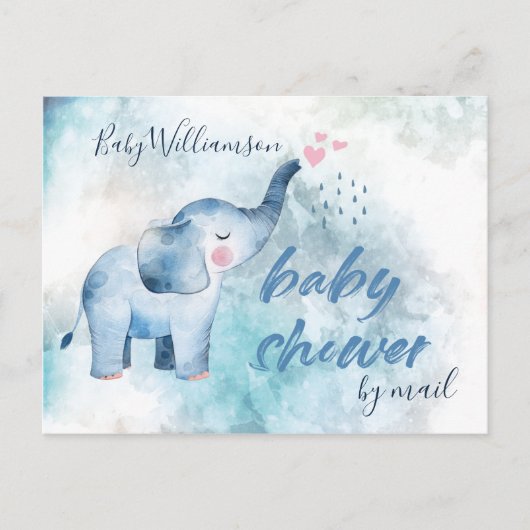 Baby shower lange afstand per post Blue Elephant Briefkaart (Voorkant)