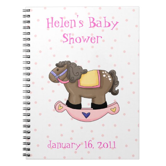 Baby shower-laptop met rokerroze springpaard notitieboek (Voorkant)