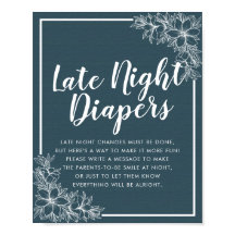 Baby shower late nacht diapers blauw witte bloemen