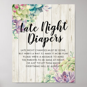 Baby shower late nachtkleppen teken Succulent Wood Poster