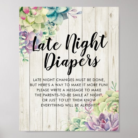 Baby shower late nachtkleppen teken Succulent Wood Poster (Voorkant)