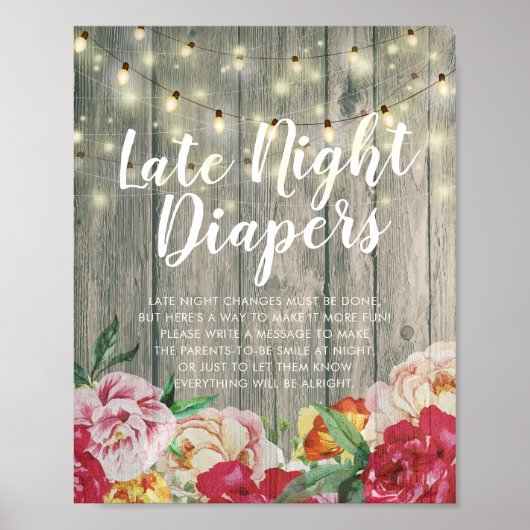 Baby shower Late Night Diapers Flowers Wood Lichte Poster (Voorkant)