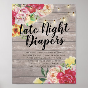 Baby shower Late Night Diapers Flowers Wood Lichte Poster