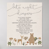 Baby shower Late Night Diapers Sign Boho Woodland Poster (Voorkant)