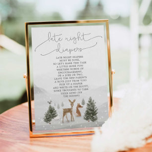 Baby shower Late Night Diapers Sign Boho Woodland Poster