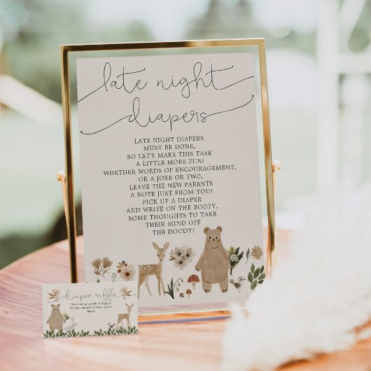 Baby shower Late Night Diapers Sign Boho Woodland Poster