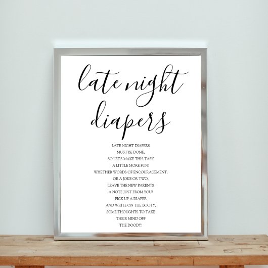 Baby shower late night luiers teken poster