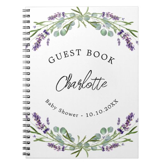Baby shower lavendel violet eucalyptus notitieboek (Voorkant)