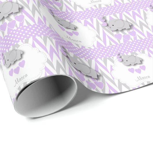 Baby shower lavender Elephant Cadeaupapier (Rol Hoek)