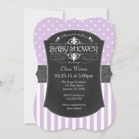 Baby shower lavender Gray Chalkboard Stripes Kaart (Voorkant)