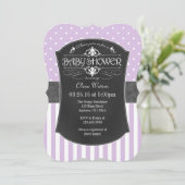 Baby shower lavender Gray Chalkboard Stripes Kaart (Staand voorkant)
