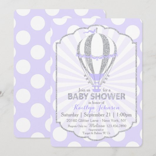 Baby shower lavender Hot Air Ballon Kaart (Voorkant / Achterkant)