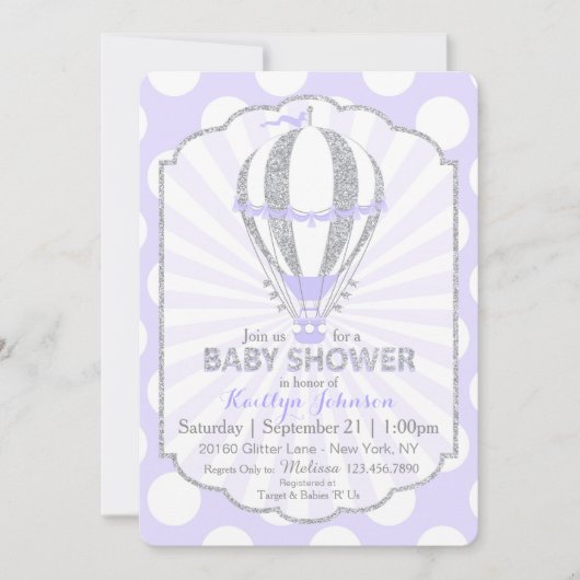 Baby shower lavender Hot Air Ballon Kaart (Voorkant)