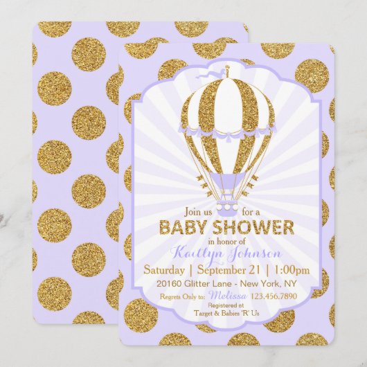 Baby shower lavender Hot Air Ballon Kaart (Voorkant / Achterkant)