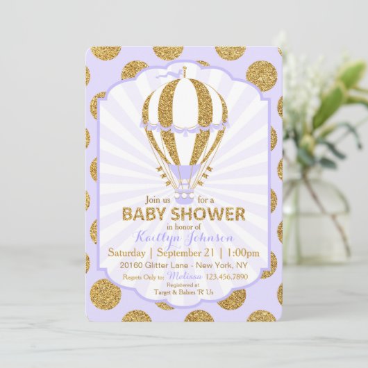 Baby shower lavender Hot Air Ballon Kaart (Staand voorkant)