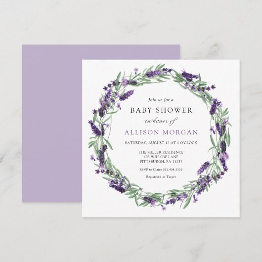 Baby shower lavender kaart (Voorkant / Achterkant)