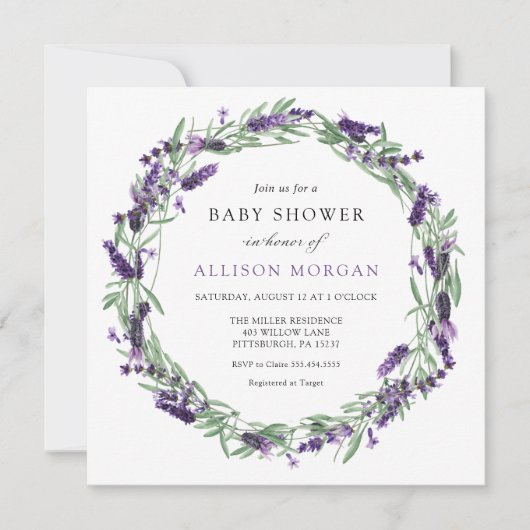 Baby shower lavender kaart (Voorkant)