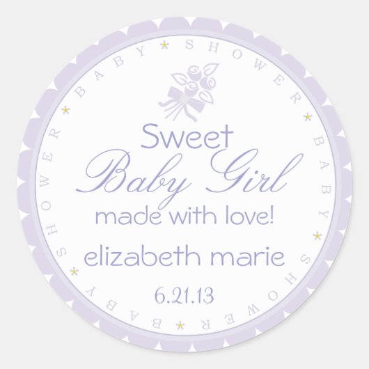 Baby shower lavender ronde sticker (Voorkant)