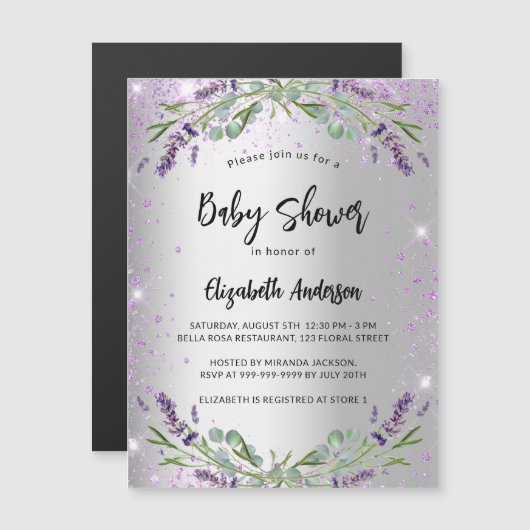 Baby shower lavender seucalyptus luxe magnetische uitnodiging (Voorkant / Achterkant)