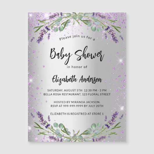 Baby shower lavender seucalyptus luxe magnetische uitnodiging (Voorkant)