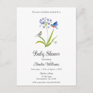 Baby Shower Lelie met Blauwe Vogel Moeder en Baby Uitnodiging Briefkaart