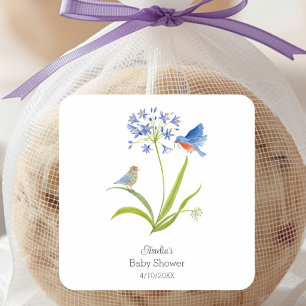 Baby Shower Lelie met Blauwe Vogel Moeder en Baby Vierkante Sticker
