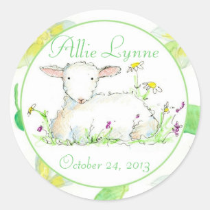 Baby shower Lente Lamb Waterverf Bloemen Groen Ronde Sticker