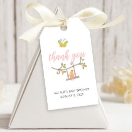 Baby shower lentevloeren roze vlinder cadeaulabel