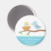 Baby shower: Leuke blauwe vogel met net uitgekomen Magneet (Voorkant / Achterkant)