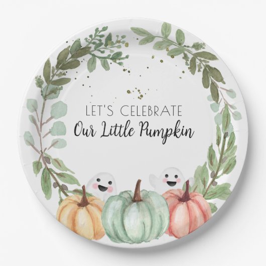 Baby shower Leuke halloween waterverf pompoen Papieren Bordje (Voorkant)