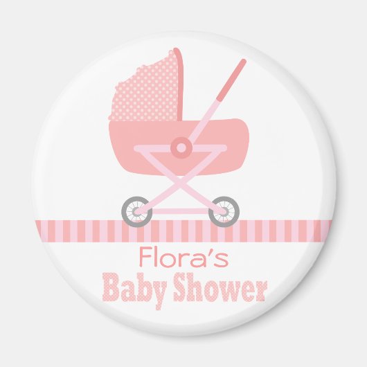 Baby shower: Leuke roze baby kinderwagen / kinderw Magneet (Voorkant)