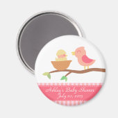 Baby shower: Leuke roze vogel met net uitgekomen b Magneet (Voorkant / Achterkant)