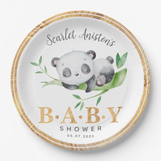Baby shower Leuke Slapen Panda Groen Papieren Bordje (Voorkant)