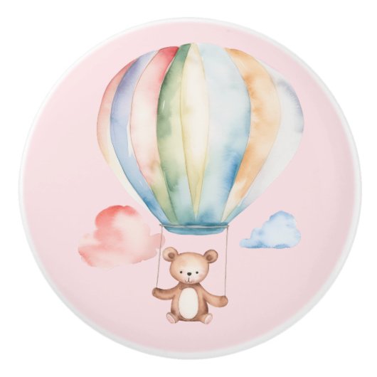 Baby shower, leuke teddybeer met heteluchtballon keramische knop (Voorkant)