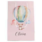 Baby shower, leuke teddybeer met heteluchtballon medium cadeauzakje (Achterkant)
