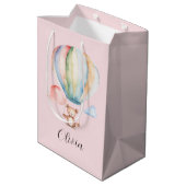 Baby shower, leuke teddybeer met heteluchtballon medium cadeauzakje (Achterkant Gekanteld)