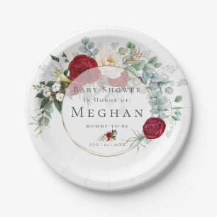 Baby Shower   Levendig rood pioenroos boeket Papieren Bordje