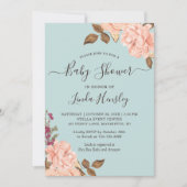 baby shower Licht Dusty Blue Blush Roos Floral Kaart (Voorkant)