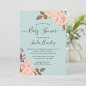 baby shower Licht Dusty Blue Blush Roos Floral Kaart (Staand voorkant)
