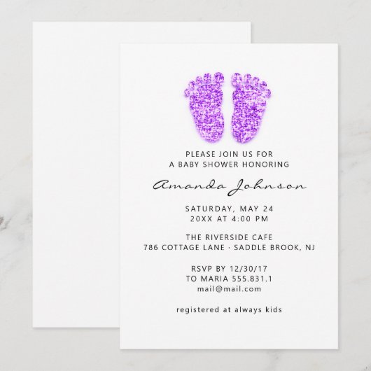 Baby shower Licht Roze Feet Glitter Boy Girl Kaart (Voorkant / Achterkant)