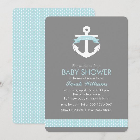 Baby shower lichtblauw anker nicht kaart (Voorkant / Achterkant)