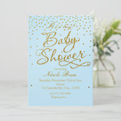BABY SHOWER Lichtblauw & Gouden Confetti Uitnodigi Kaart (Staand voorkant)