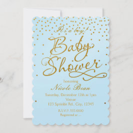 BABY SHOWER Lichtblauw & Gouden Confetti Uitnodigi Kaart