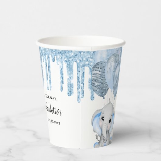 Baby shower lichtblauw jongetje glitter olifant pa papieren bekers (Rechts)