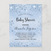 Baby shower lichtblauw metaal glitter uitnodiging briefkaart (Voorkant)