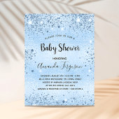 Baby shower lichtblauw metaal glitter uitnodiging briefkaart