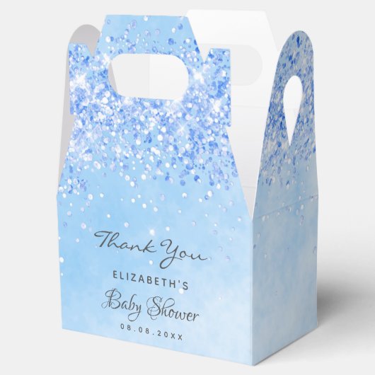 Baby shower lichtblauwe glitter stofjongen bedankt bedankdoosjes (Geopend)