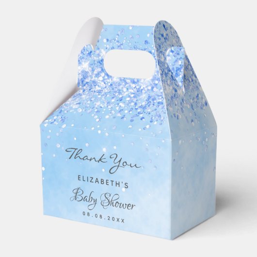 Baby shower lichtblauwe glitter stofjongen bedankt bedankdoosjes (Voorkant Zijde)